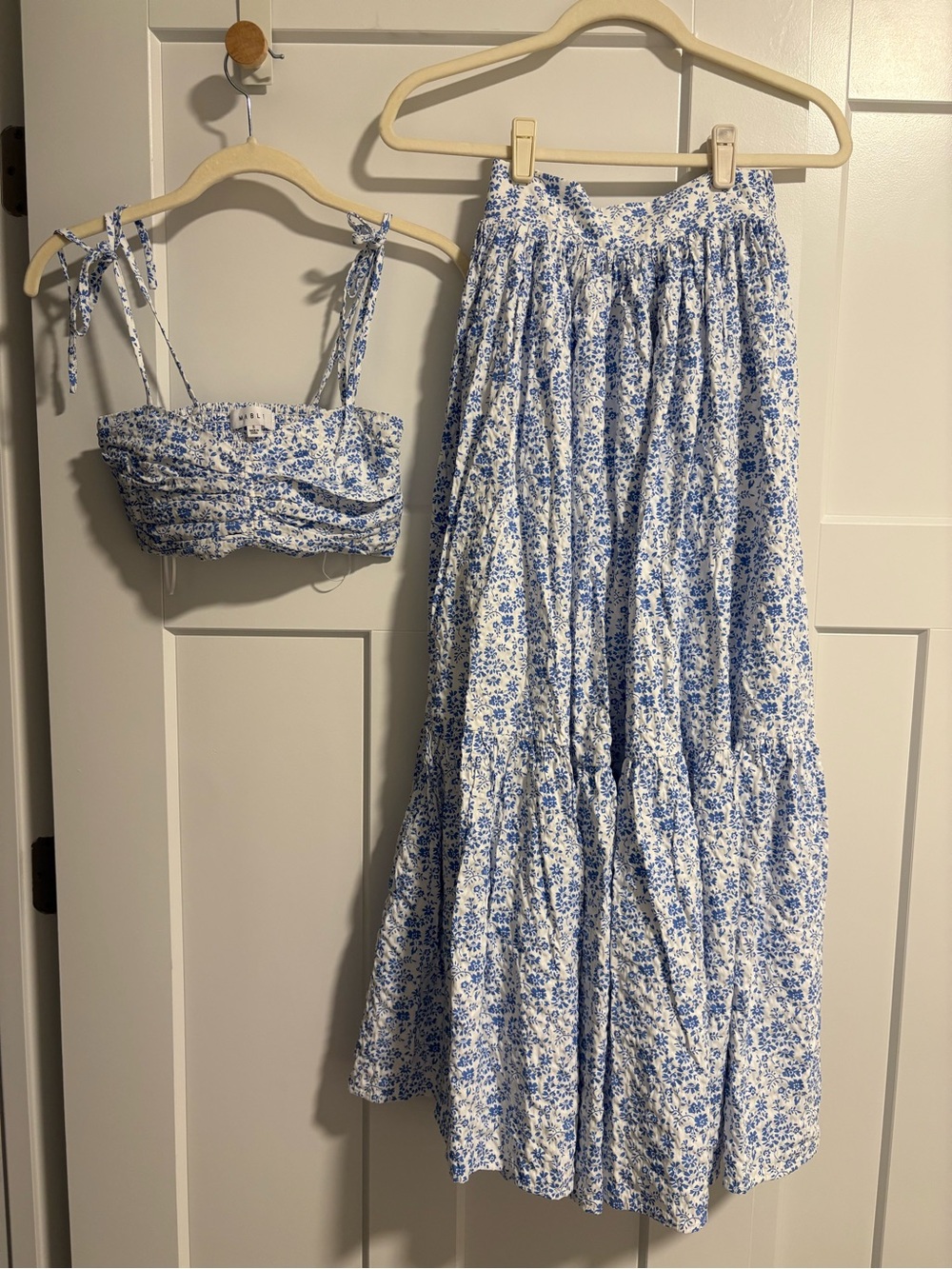 MABLE Blue Floral Maxi Skirt  with Matching Crop Top